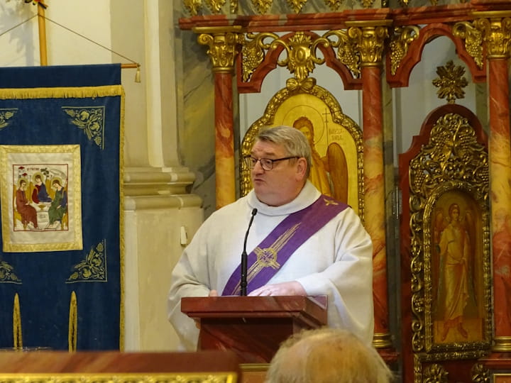 Landespräses Michael Wagner predigt beim Gottesdienst zum Jahresempfang der KAB Bayern.