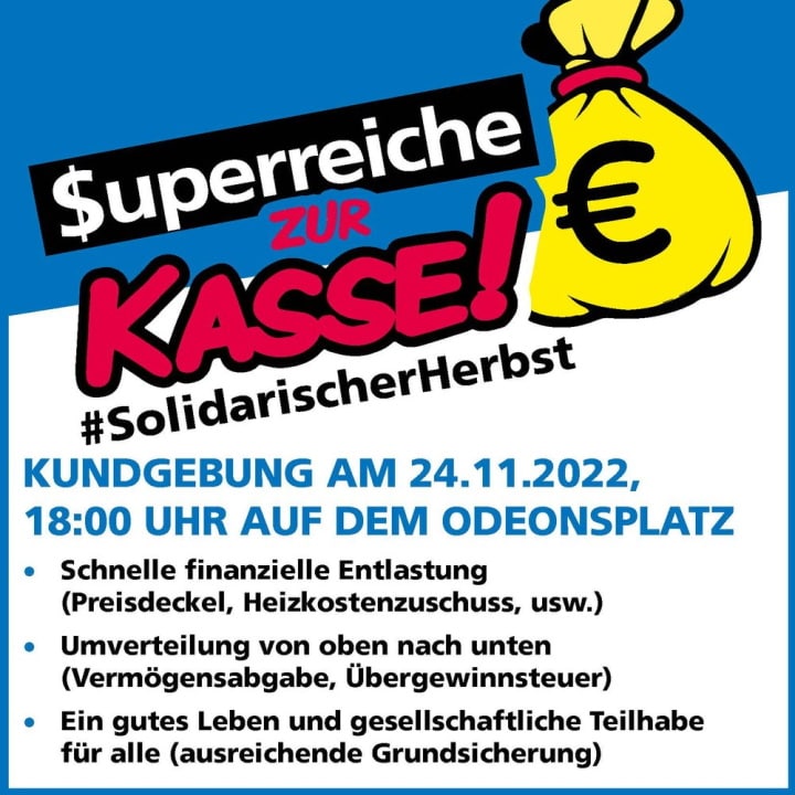 Forderungen Bündnis Superreiche zur Kasse #SolidarischerHerbst 2022 München